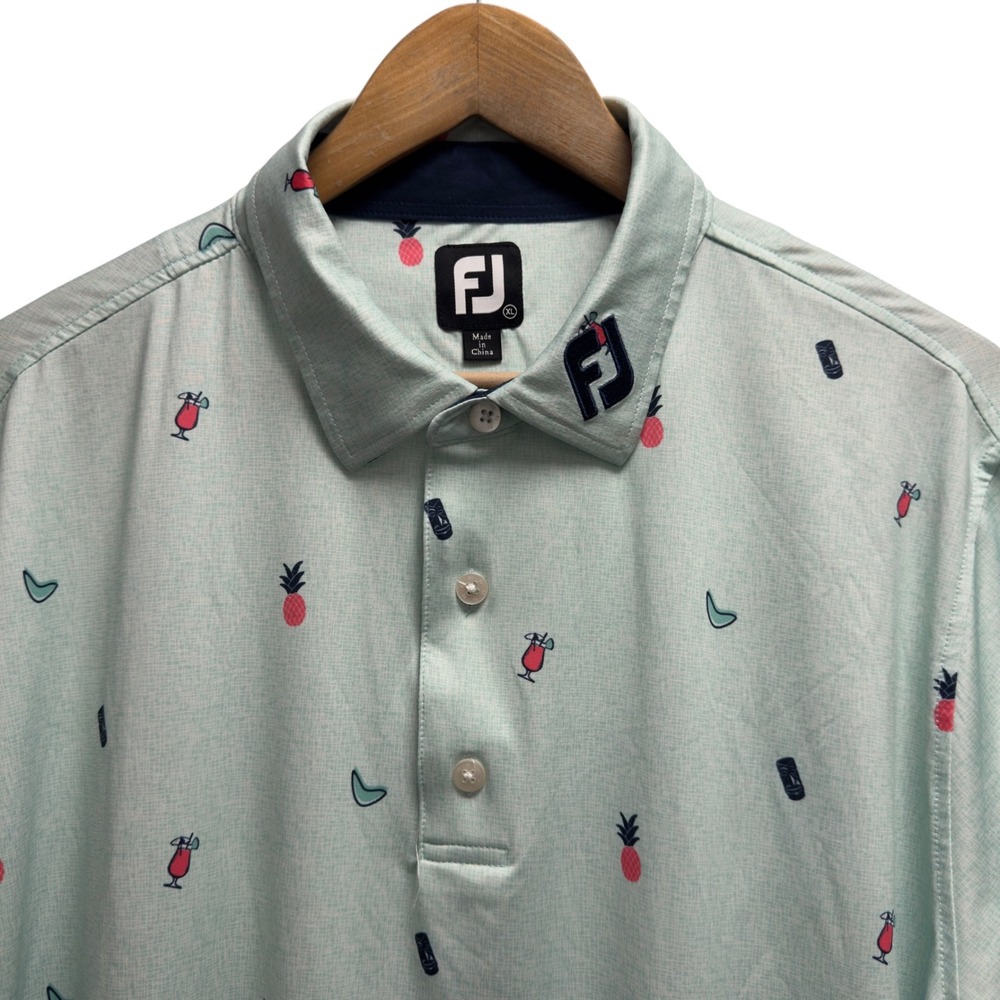 FootJoy Tour Issed Logo Mens Sz XL Mint Green Tropical Pineapple Golf Polo Shirt
